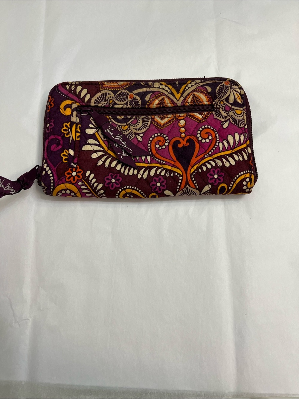 Vera Bradley Purple Paisley Zip-Around Wallet with Orange Accents